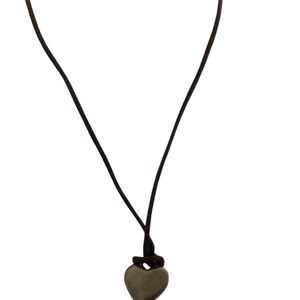 J.Jill adjustable Length Leather strand Antiqued Silver Heart Pendant Necklace